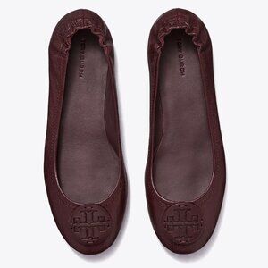 Tory Burch $228 MINNIE TRAVEL BALLET Flats Plum Dark Burgundy 10 10.5